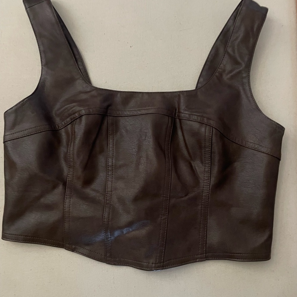 Elegant Brown Leather Crop Top